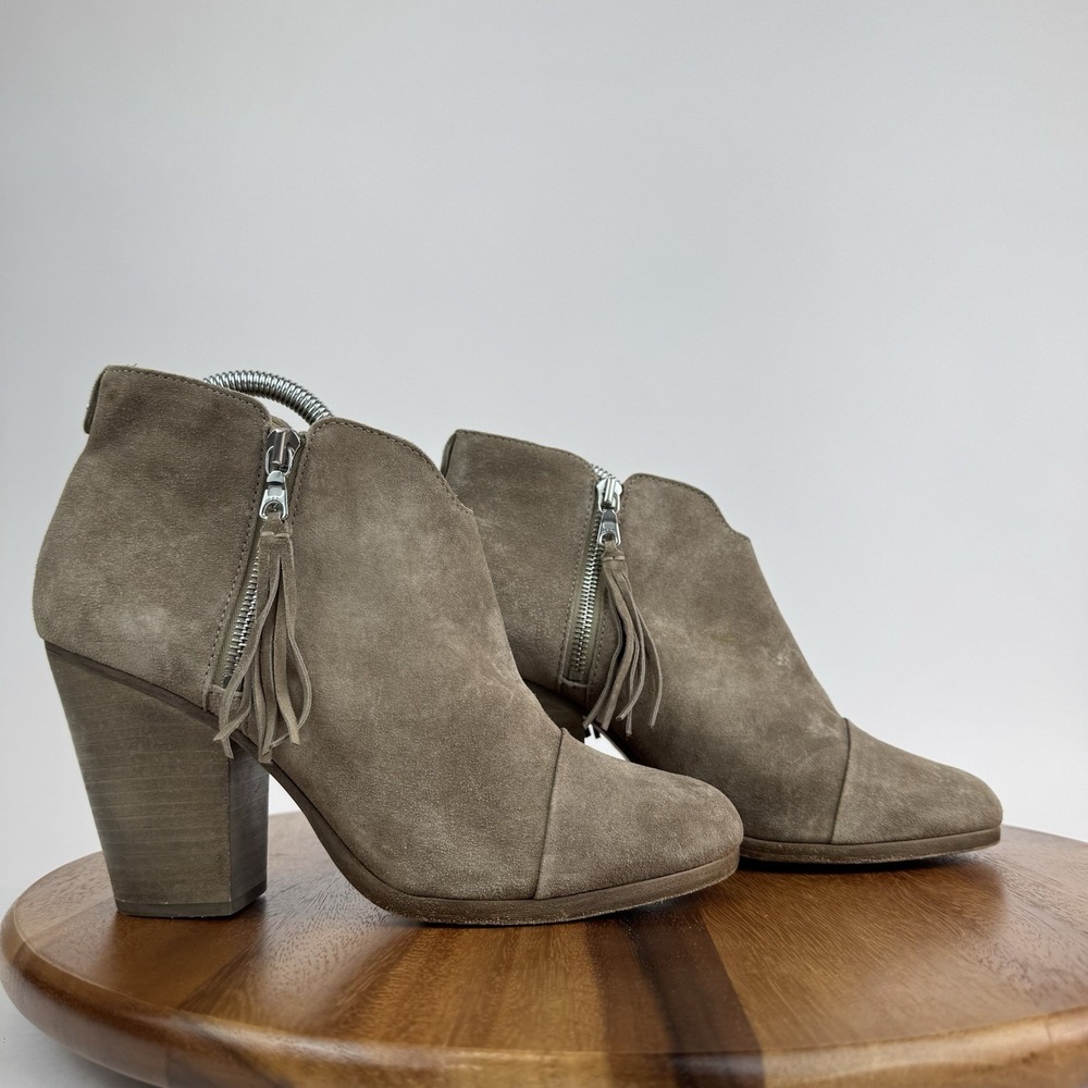 Womens‎ Rag & Bone Margot Fringe Taupe Brown Suede Heeled Ankle Boots Size EU 41